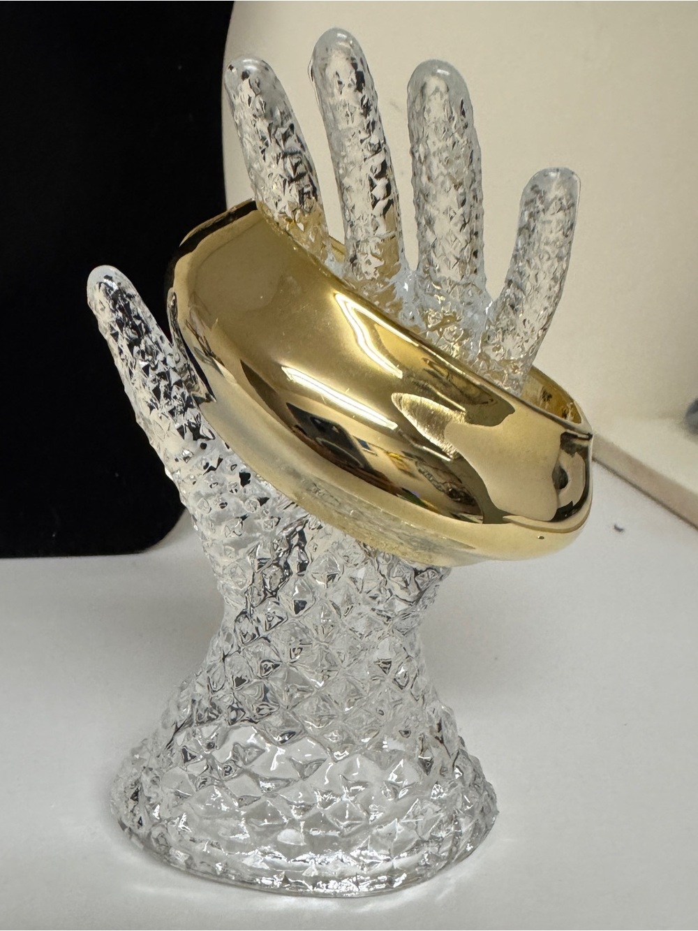 Retro Chunky Dimensional Gold Tone Hinged Bangle Bracelet Statement Cuff